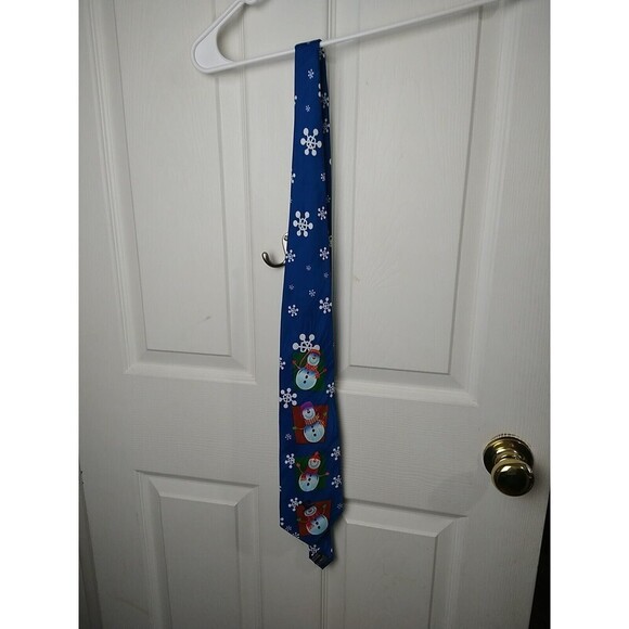 keith daniels Blue Base Snowman Snowflake Tie. - Picture 2 of 11